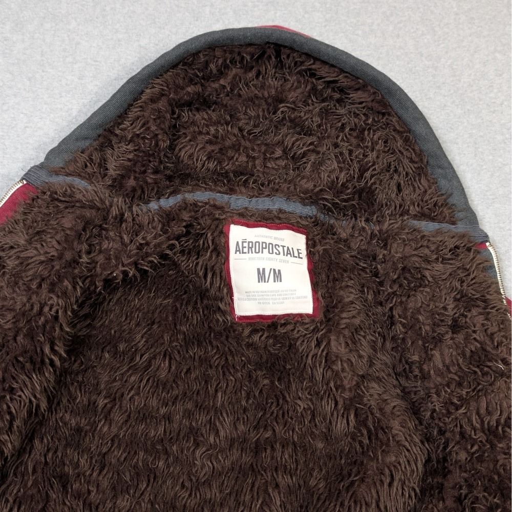 Y2K Aeropostale Faux Fur Lined Hoodie Full Zip Size Medium Striped Logo - Picture 7 of 13